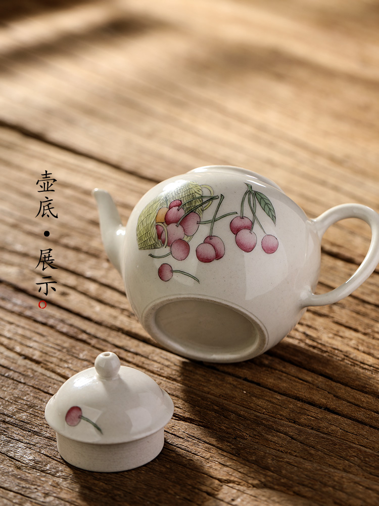 Plant ash glaze teapot single jingdezhen pure manual hand - made ceramic pot cherry kung fu tea pot of single pot trumpet