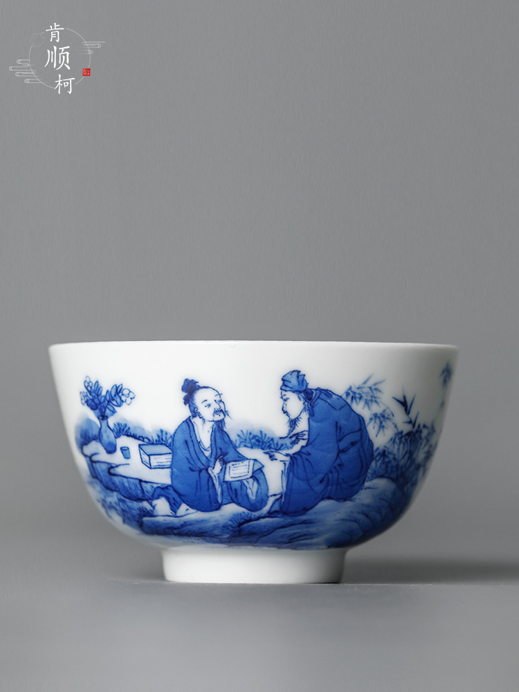 Jingdezhen blue and white master cup single cup large pure manual hand - made sample tea cup single white porcelain character kung fu tea cups