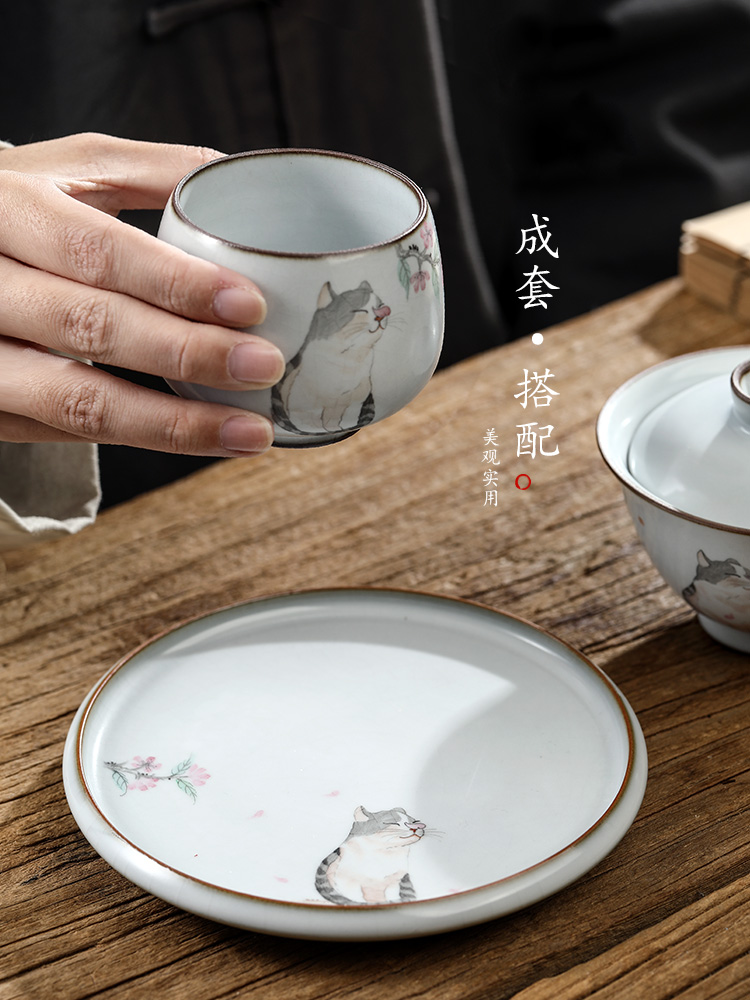 Hand draw your up pot of bearing dry Taiwan jingdezhen checking tea ceramic cat teacup pad open a piece of tea table accessories