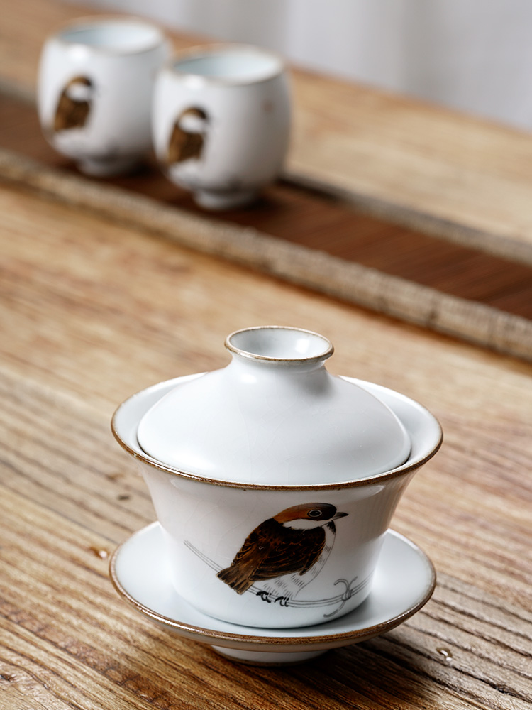 Your up jingdezhen tea machine hand draw birds only three tureen tea cups large bowl tea hot high - end kung fu