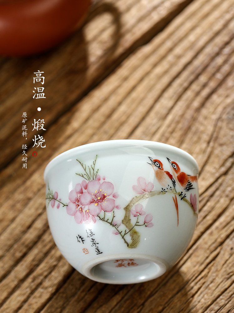 Xu, Jiaxing hand - made peach blossom put water point master cup single CPU getting jingdezhen pure manual white porcelain kung fu tea sample tea cup