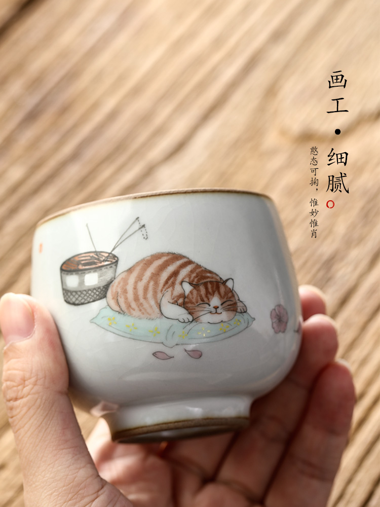 Your up with pure manual kongfu master cup single CPU jingdezhen ceramic sample tea cup single hand - made the cat getting cups