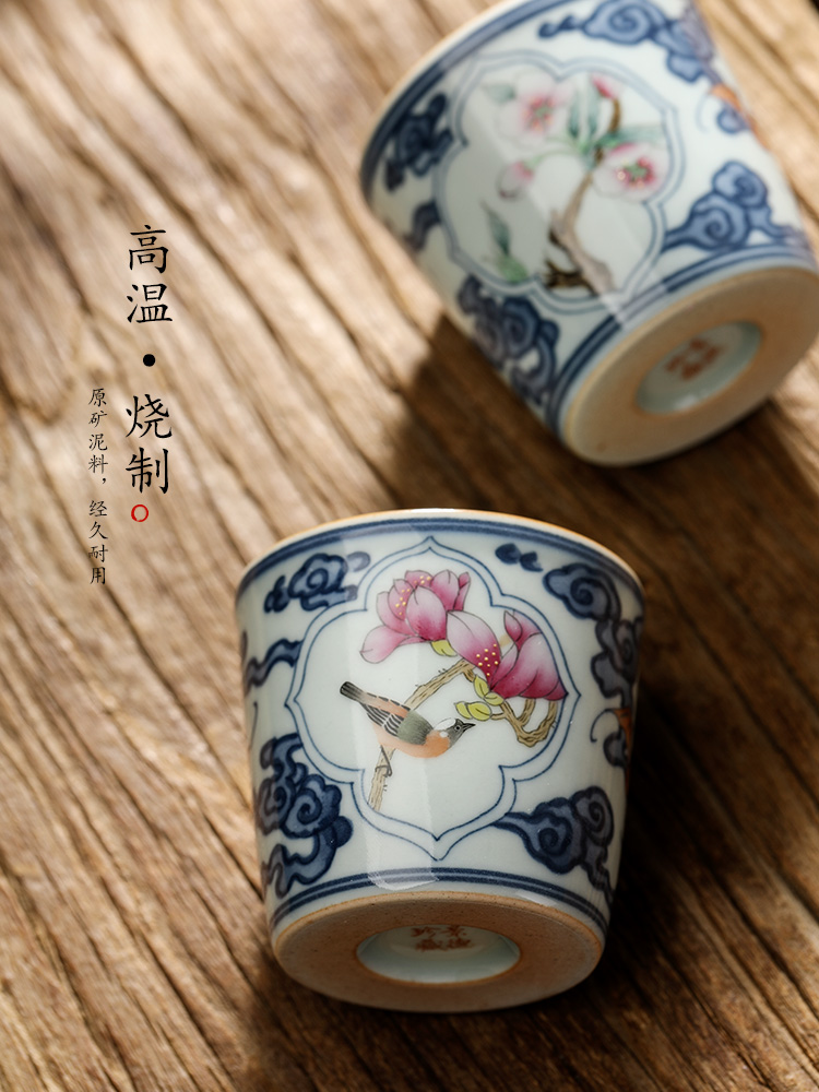 Jingdezhen ceramic tea set blue kung fu master cup sample tea cup single cup of pure manual teacups hand - made painting of flowers and tea light