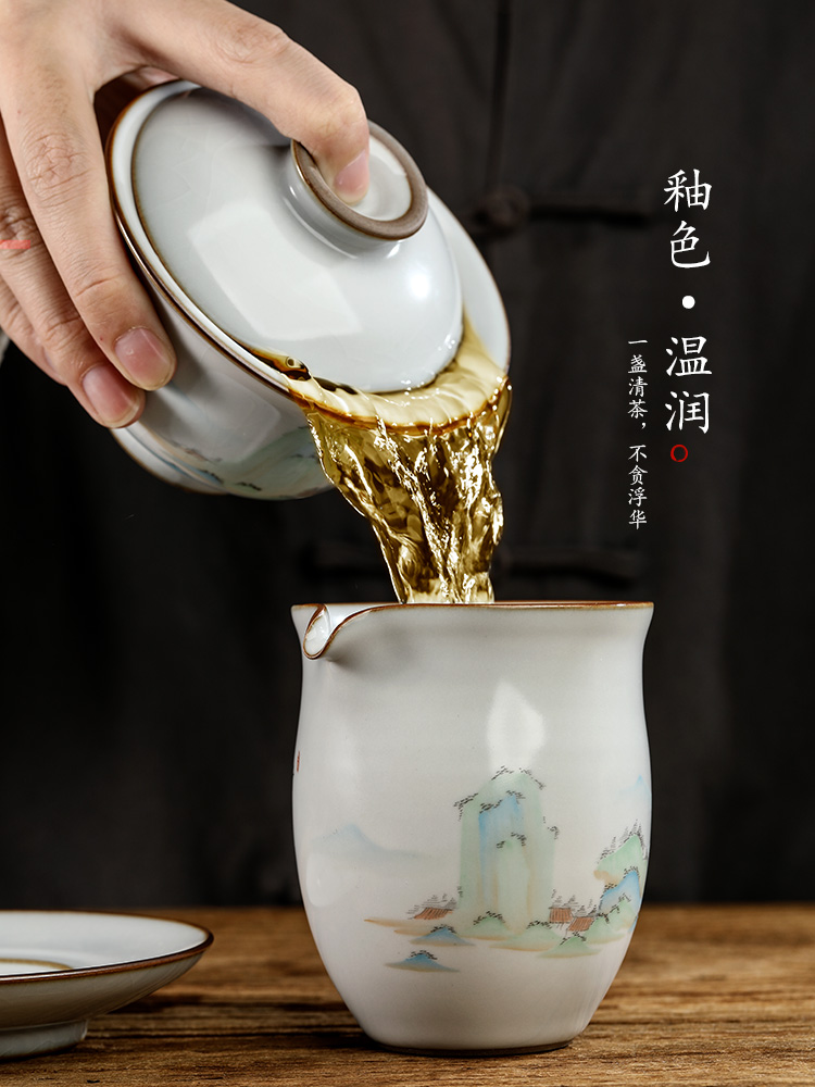 Pure manual your up with jingdezhen ceramic fair keller kung fu tea set hand - made scenery figure high - temperature tea is large