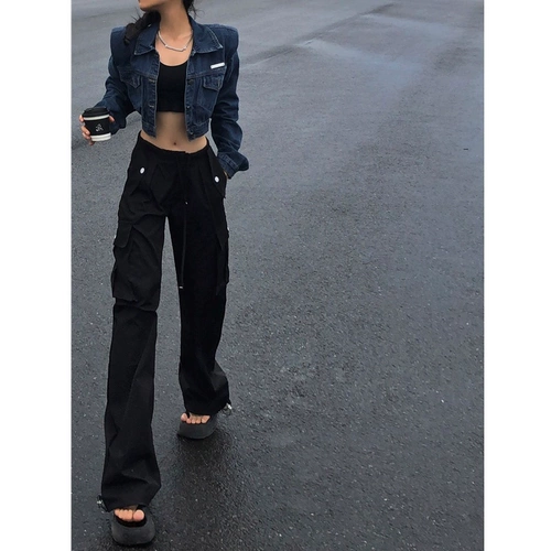 Ретро джинсовая короткая осенняя куртка, сексуальные наплечники