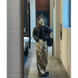 Короткий черный зимний ретро пуховик с пухом, куртка, высокая талия, увеличенная толщина