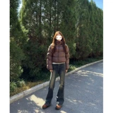 Короткий черный зимний ретро пуховик с пухом, куртка, высокая талия, увеличенная толщина