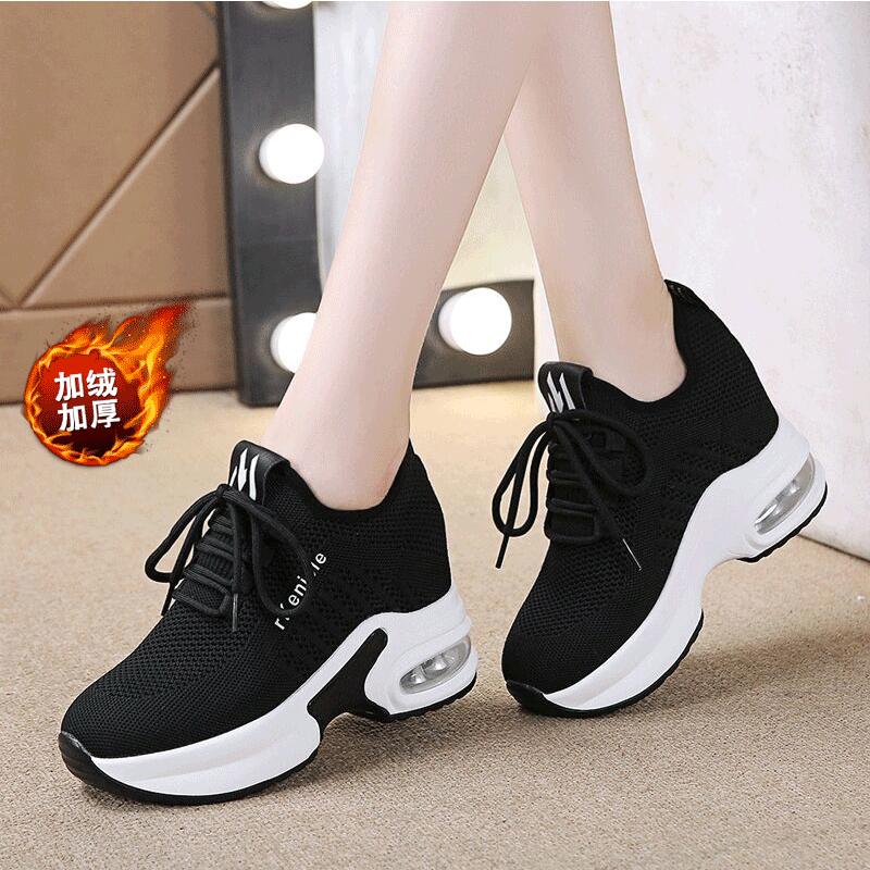 White Plush (One Size Smaller)2021 new pattern Internal elevation gym shoes female Autumn and winter black Plush Versatile Dad Low Gang Socks motion Casual shoes