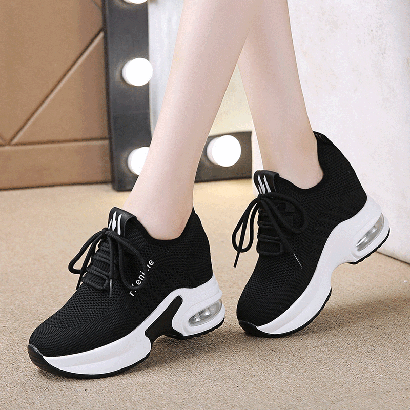 White2021 new pattern Internal elevation gym shoes female Autumn and winter black Plush Versatile Dad Low Gang Socks motion Casual shoes