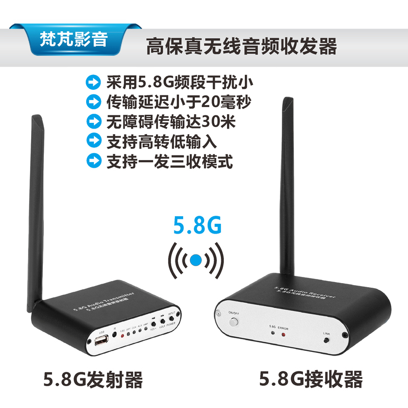 5.8g High-Fidelity Wireless Transceiver Home Theater Surround Speakers 5.1 Transmitter and Receiver Amplifier Sound System with No Delay