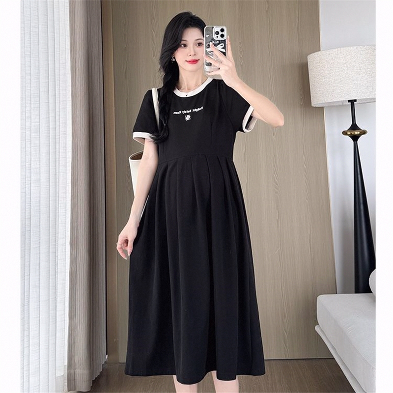 High-End Maternity Wear, Summer Short-Sleeved Tops, Summer Long Skirts, Fashionable Embroidered Loose T-Shirt Dresses for Summer
