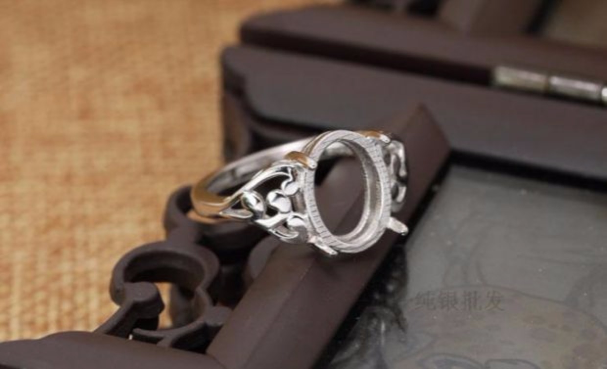S925 sterling bạc nhẫn trống hỗ trợ nhẫn Nữ nhẫn hỗ trợ dát 10 * 12 móng vuốt đặt khay bạc 9 * 11 11 * 15 nhẫn vàng trắng nam