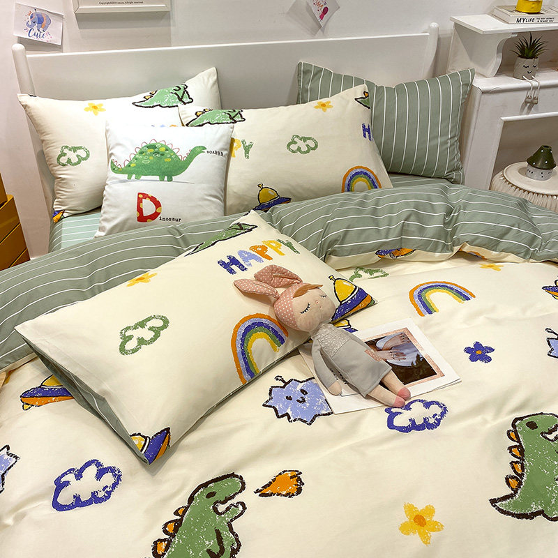 Hengyuanxiang cute cotton cartoon bed four-piece cotton bed sheet cotton boy children's bedding dormitory bed sheet quilt cover