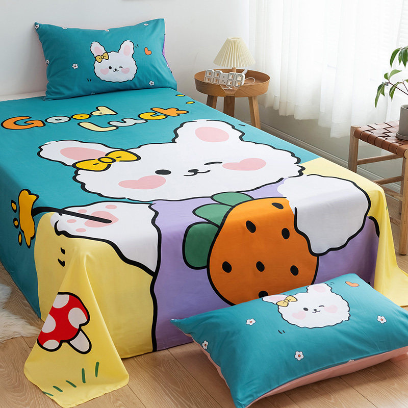 Hengyuan Xiang Cute Cartoon Pure Cotton Sheet single piece 100 All cotton single double bed linen pillowcase Three sets of children 