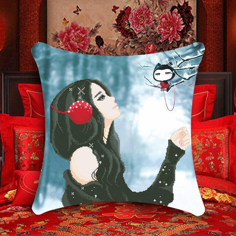 Cartoon children's embroidery cross stitch pillow for a couple 2021 new adorable cute pillow cover living room