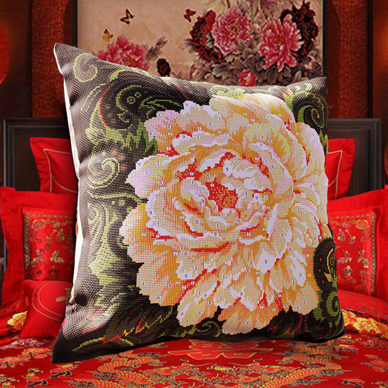 2022 new own handmade car cross stitch embroidered car hug pillow cover pair of pillow ancient wind car cushion