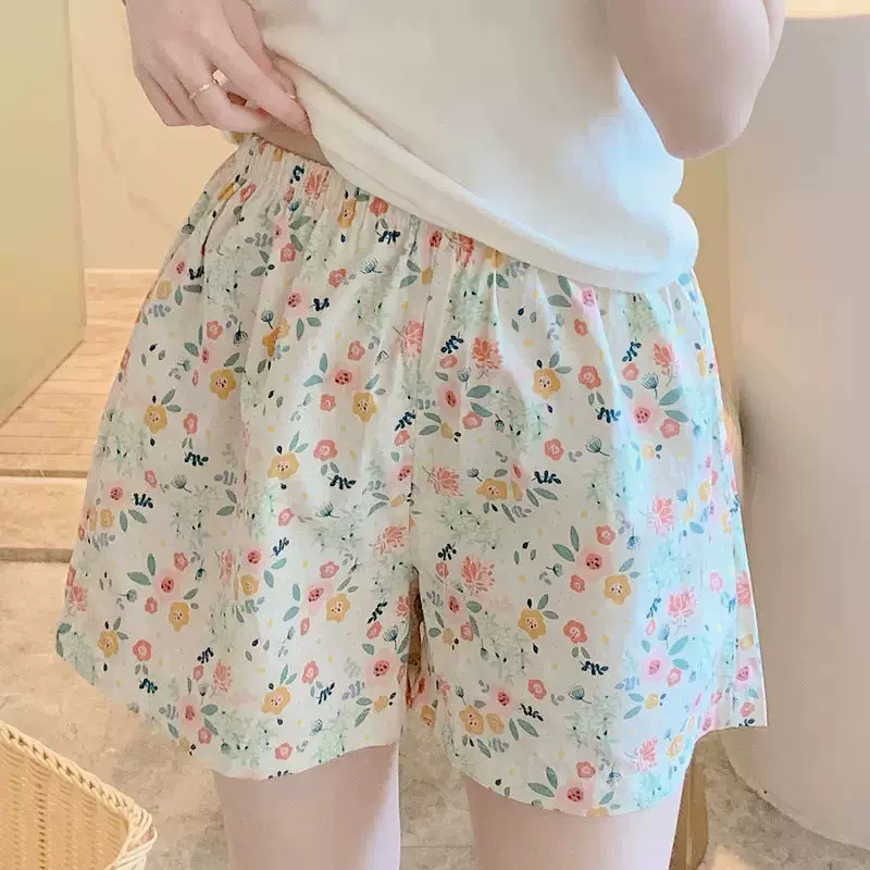 Шорты, тонкие мультяшные брюки, floral принт, свободный крой