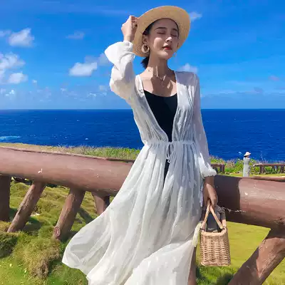 Sunscreen women's long version of fairy Super fairy Joker seaside sunscreen shirt white knee beach summer cardigan coat