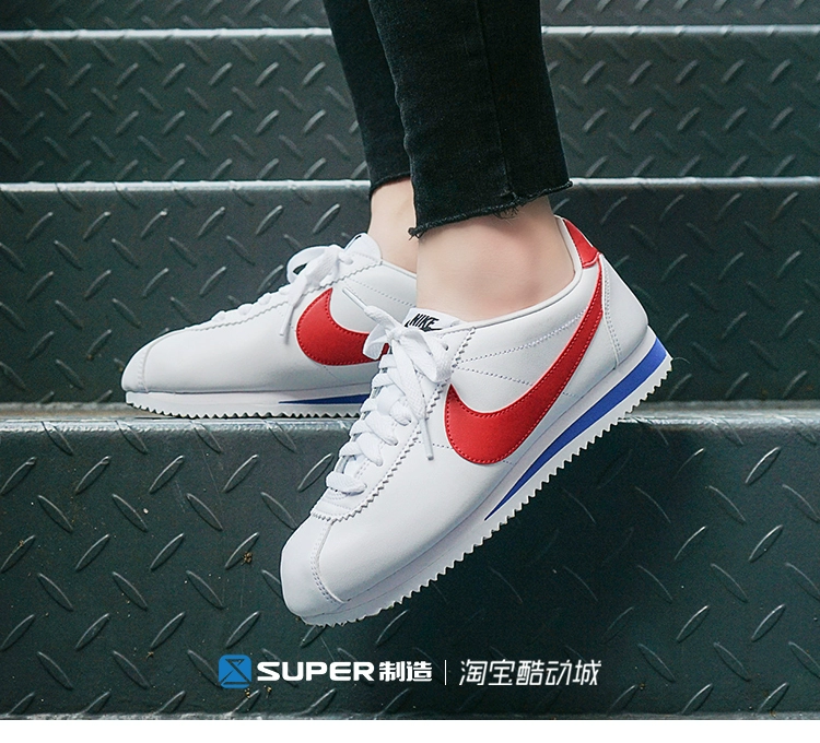 Giày siêu sang Nike Classic Cortez Agan dành cho nữ màu đỏ trắng cổ điển 807471-103 - Giày chạy bộ