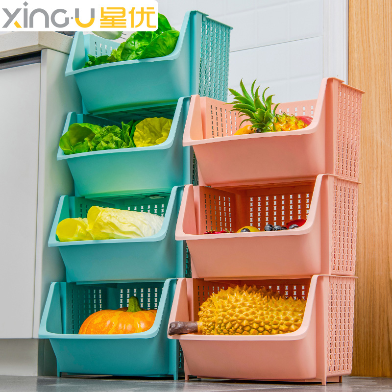 Xingyou kitchen storage rack floor multi-layer floor storage rack fruit vegetable toy sundries storage basket