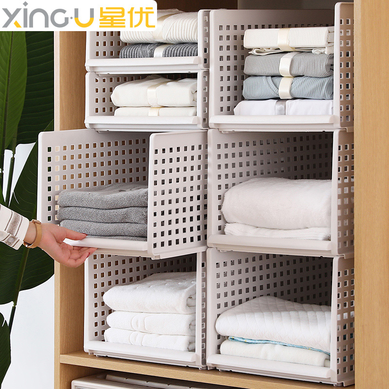 Xingyou wardrobe storage artifact dormitory folding board drawer-type layered partition clothes sorting box storage basket