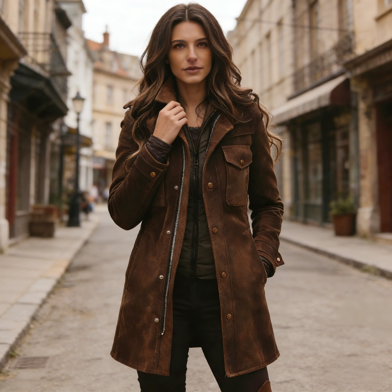 Cross-Border Autumn and Winter Retro Coat for Women, Brown Suede Casual Jacket with Lapel, Warm and Elegant Mid-Length Coat Cross-Border Autumn and Winter Retro Coat for Women, Brown Suede Casual Jacket with Lapel, Warm and Elegant Mid-Length Coat