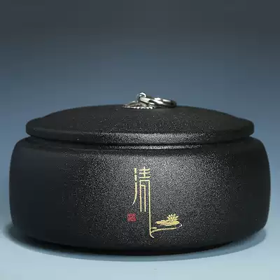 Black pottery tea tank sealed tea storage tank Pu'er black tea storage tank moisture-proof handmade large tea tank sealed tea jar