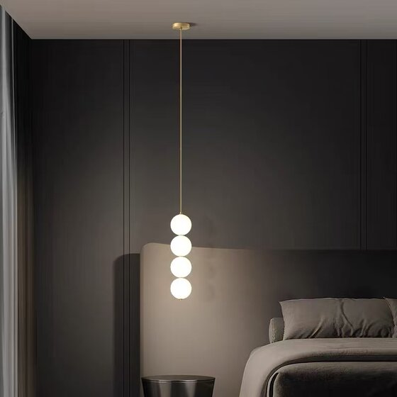 All-Copper Spherical Pendant Light, Modern Minimalist Bedroom Bedside Small Pendant Light, Nordic Creative Designer Style, Fish Line Type