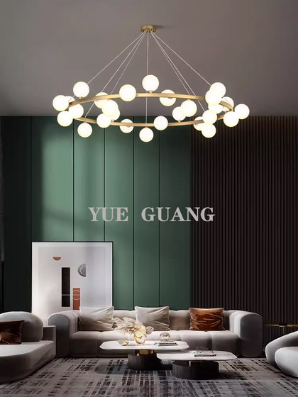 All-Copper Living Room Chandelier, Simple, Modern, Elegant, Light Luxury Crystal Dining Room Lamp, Duplex Floor Suspended Main Lighting Fixture
