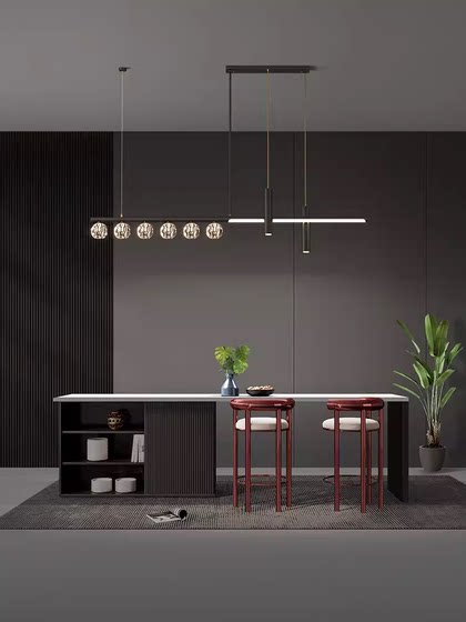 All-Copper Dining Room Chandelier, Light Luxury Lighting, Modern Minimalist Dining Table Island Lamp, Nordic Minimalist Long Crystal Lamp
