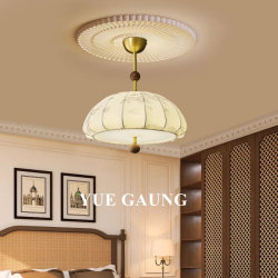 All-Copper American-Style Vintage Bedroom Pendant Light, New Fabric Art Lamp for Study, Master Bedroom, Dining Room, French Mid-Century Style Solid Wood Lighting Fixture