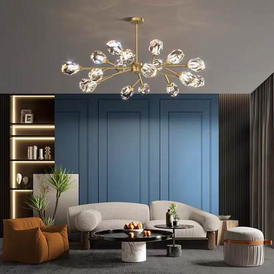 Modern Minimalist All-Copper Crystal Living Room Chandelier, Elegant and Luxurious High-End Dining Room and Bedroom Personalized Branch-Shaped Lighting Fixtures