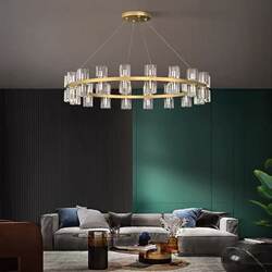 High-End Light Luxury All-Copper Crystal Chandelier Living Room Lamp Modern Simple and Elegant Round Multi-Head Dining Room Bedroom Lighting Fixtures