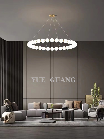 Nordic Post-Modern Living Room Chandelier, Simple All-Copper Dining Room Bar Chandelier, Light Luxury Designer Personalized Pearl Lighting Fixtures