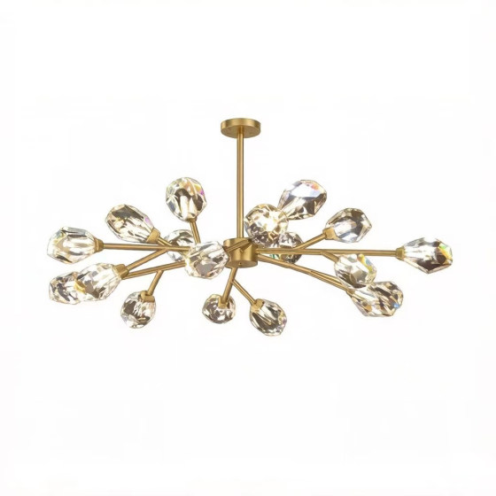 Modern Minimalist All-Copper Crystal Living Room Chandelier, Elegant and Luxurious High-End Dining Room and Bedroom Personalized Branch-Shaped Lighting Fixtures