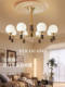 All-Copper American Retro Mid-Century Style Living Room Chandelier, French Walnut Wood High-End Bedroom and Study Lamp