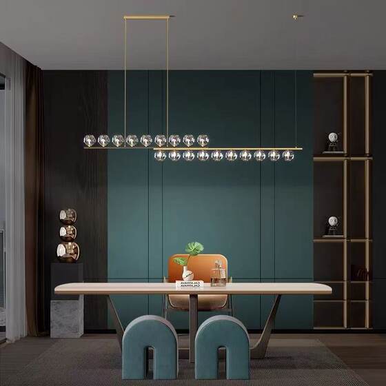 All-Copper Light Luxury Crystal Dining Room Chandelier Modern Minimalist Long Strip Nordic Bar Office Lighting Fixtures