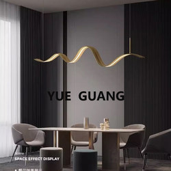 All-Copper Minimalist Restaurant Chandelier, Modern Simple Dining Table Lamp, Nordic Light Luxury Dining Room Lamp, Long Bar Counter Lamp 000D8D