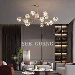 All-Copper Light Luxury Crystal Chandelier for Living Room, Modern Minimalist Dining Room, Bedroom, Nordic Creative Personality Internet-Famous Magic Bean Lighting Fixtures