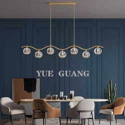 All-Copper Restaurant Chandelier, Light Luxury Crystal Dining Table Lamp, Long Bar Counter Lamp, Post-Modern Light Luxury Minimalist Designer Lighting