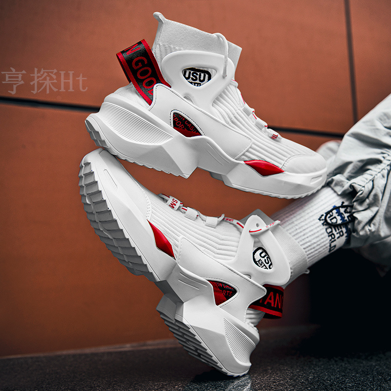 High-Top Dad Sneakers 2026 Spring/Summer Height-Increasing Couple Shoes Trendy Men's Shoes Breathable Fly-Knit Sock Shoes Boots for Women