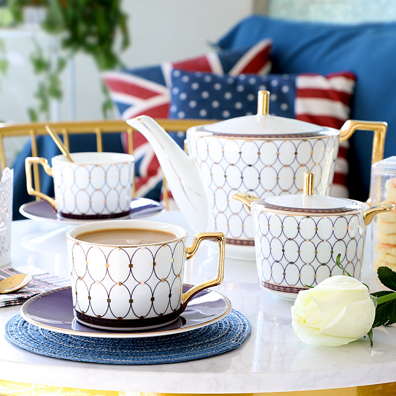European afternoon tea set English coffee cup bag gold bone porcelain teapot home coffee set small luxury