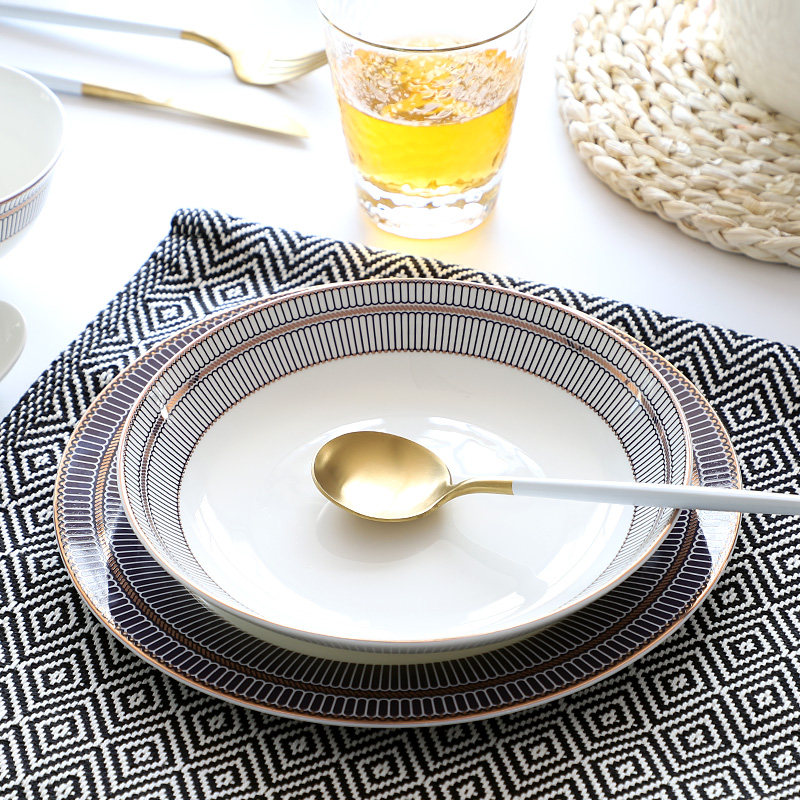 Bone China plate dish plate household round 8 inch rice plate deep plate European light luxury dinner plate set 2021 new tableware