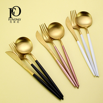 Thickened stainless steel steak knife and fork spoon plate set Western knife and fork tableware two sets of forks three pieces