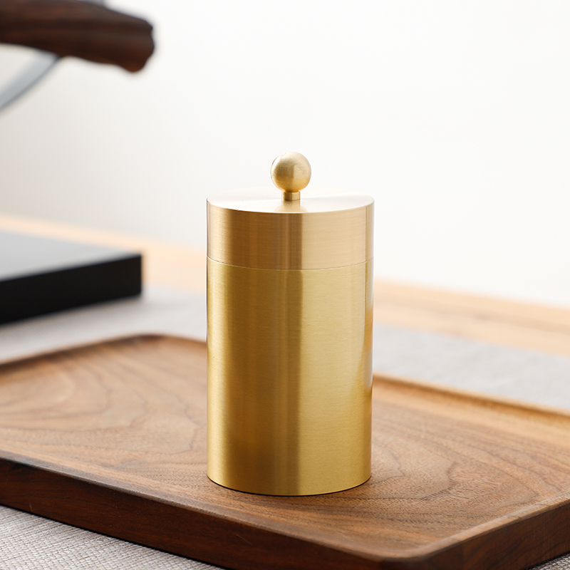 Brass portable tea cans with tea cans travel portable sealing tank tea box Pu'er tea box