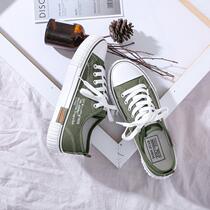 Lace up Korean vintage mustard green canvas shoes fresh olive green Korean Harajuku ulzzang cloth shoes season new-