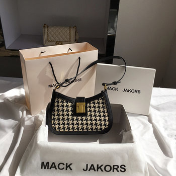 Hong Kong MackJakors authentic fashion all-match autumn and winter new baguette bag underarm bag female 2022 houndstooth
