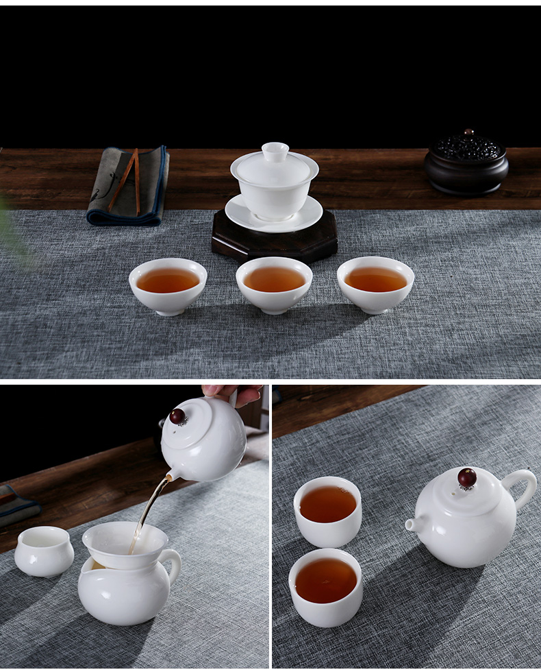 Yu is dehua white porcelain suet jade China kung fu tea cup teapot GaiWanCha wash cup sample tea cup set