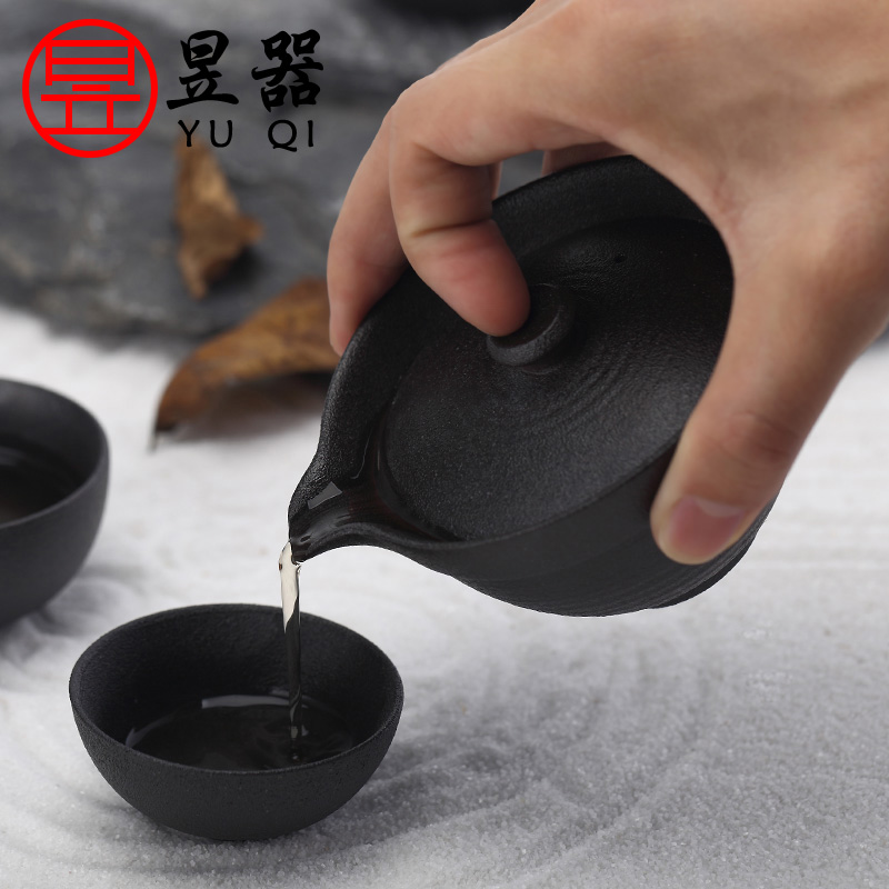 Yu machine travel portable crack cup a pot of two cups of Japanese coarse pottery kung fu tea set is suing the car make tea