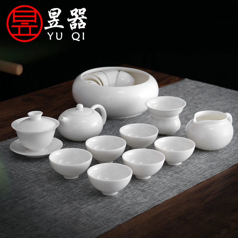 Yu is dehua white porcelain suet jade China kung fu tea cup teapot GaiWanCha wash cup sample tea cup set